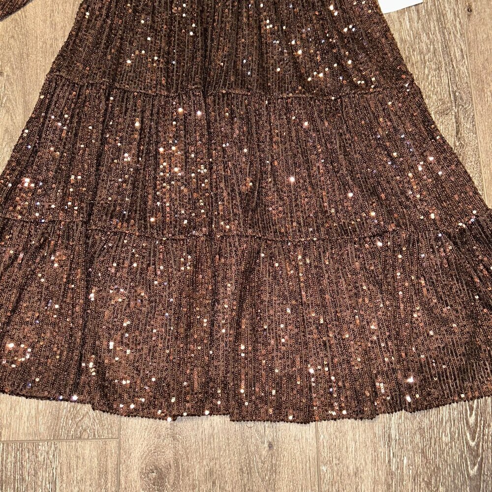 Eliza J Women's Brown Sequins Tiered Lined Stretch Fit & Flare Dress Size 6 NWT - Picture 5 of 11